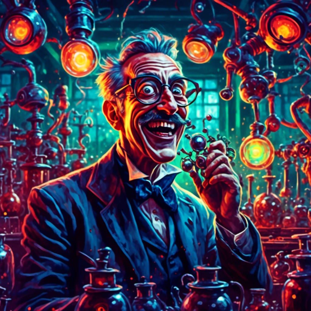 Mad Scientist's Surreal Laboratory in Oil Painting Style