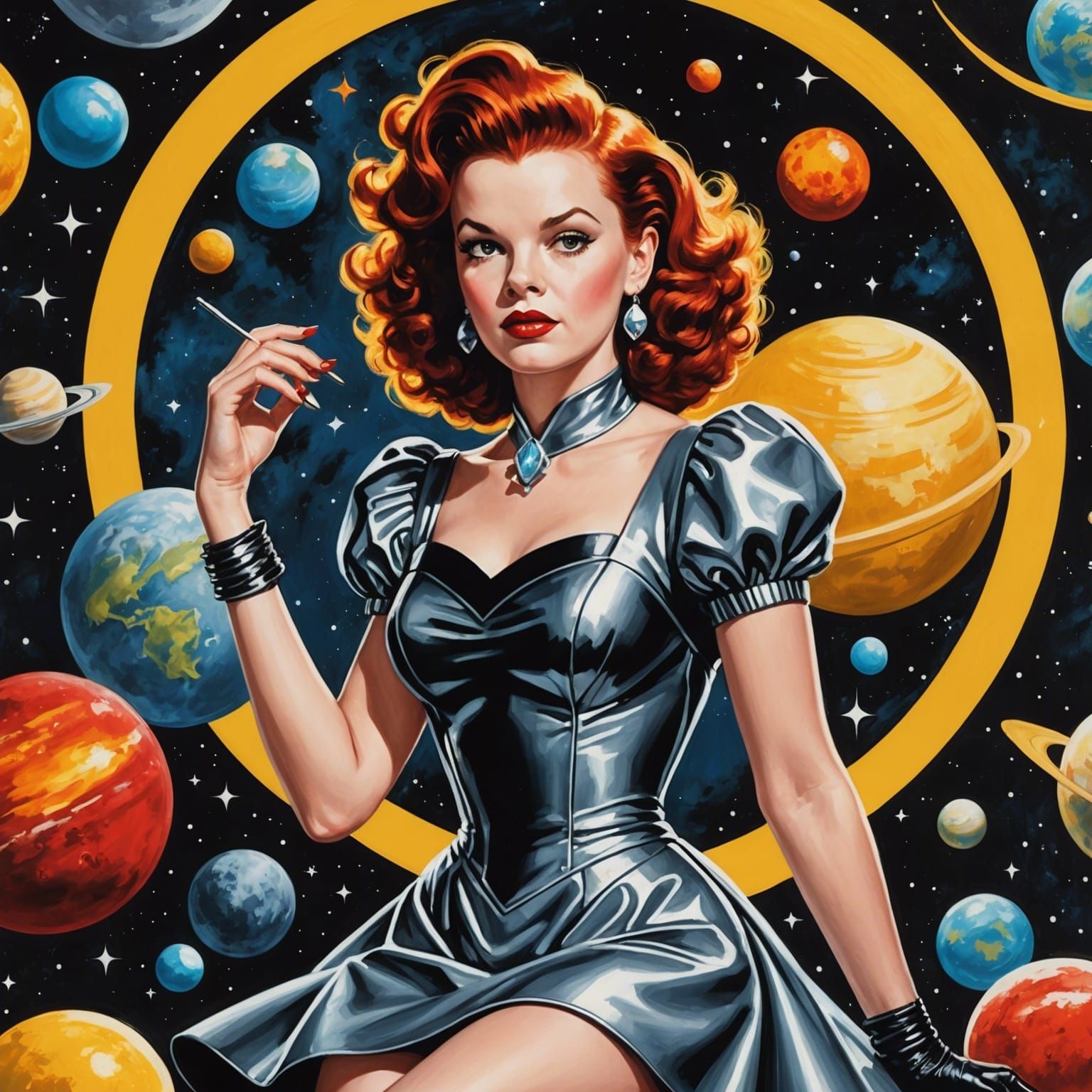 Retro Space Pin-Up in Heavy Metal Comic Style