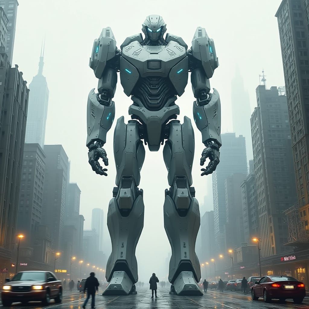 Gigantic Robot Emerges from City Tower