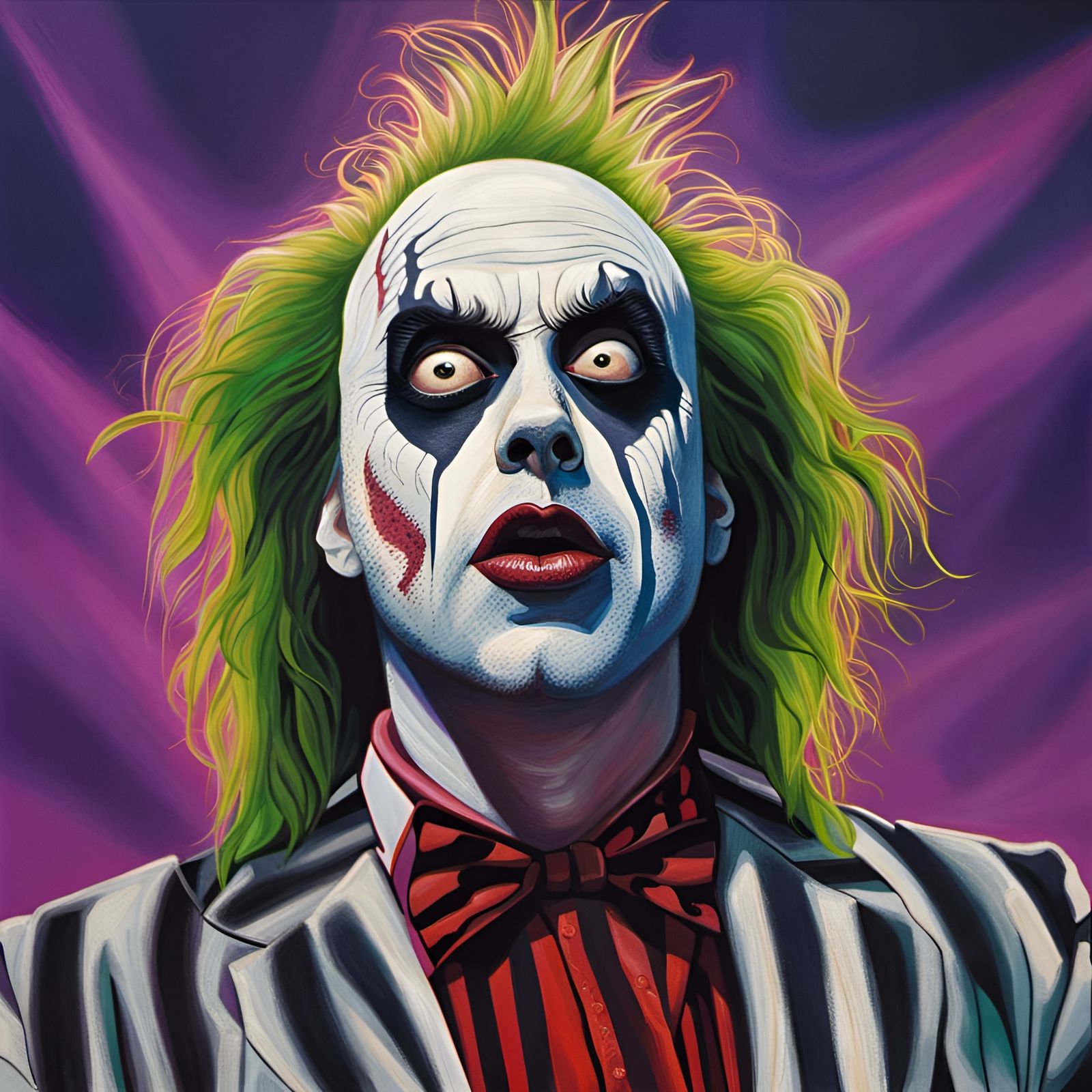 Hyperrealistic Portrait of Beetlejuice in Splash Art Style