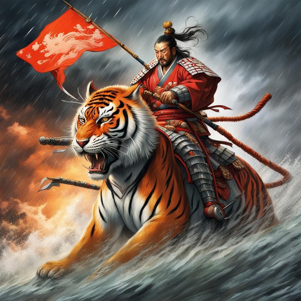 Takeda Shingen Rides Tiger in Stormy Battle