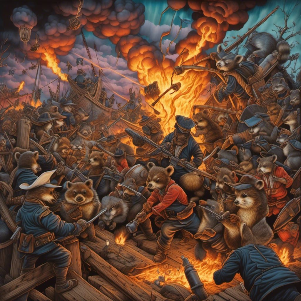 Civil War Battle with Raccoons in Graffiti Art Style