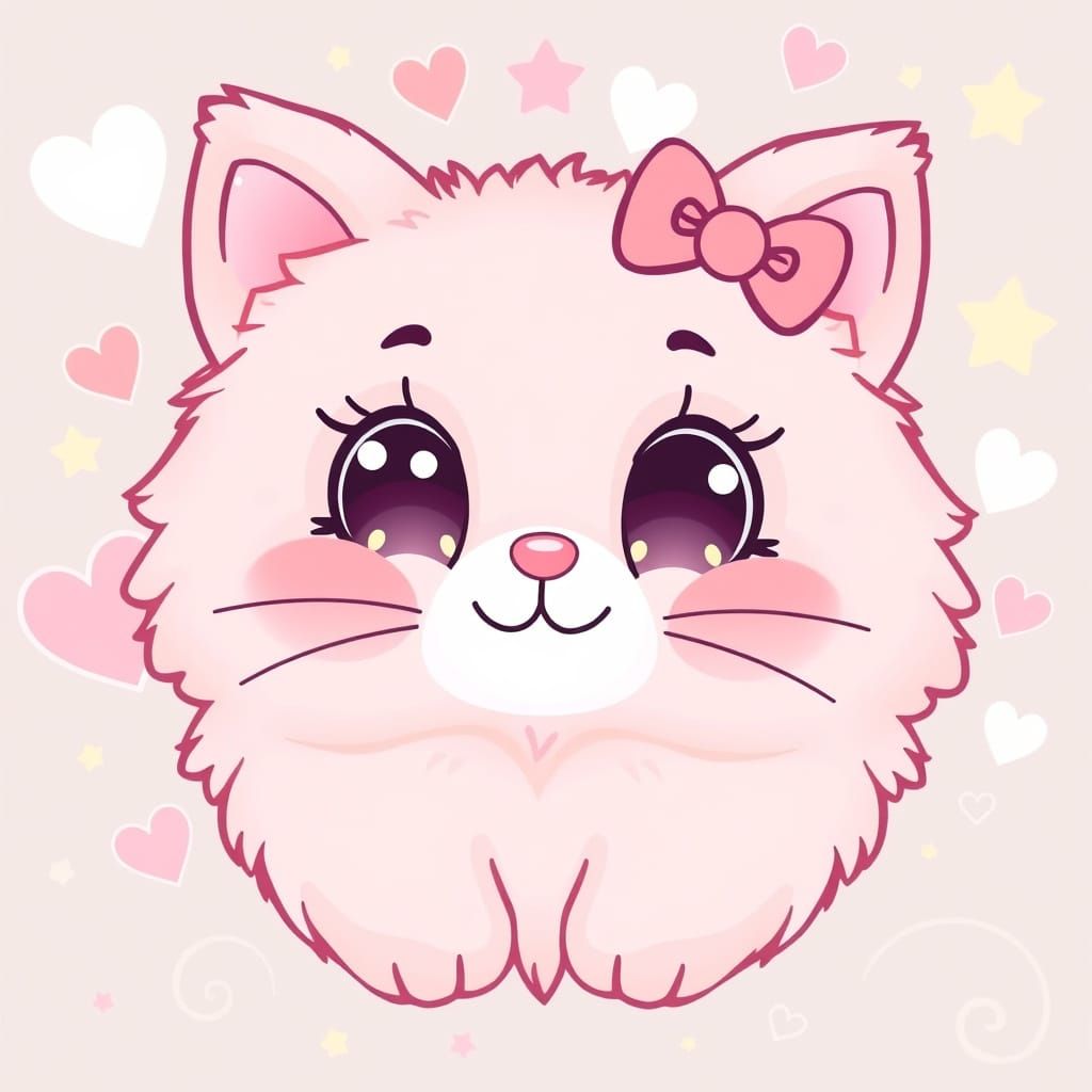 Pastel Carebear Cat in Sanrio Style