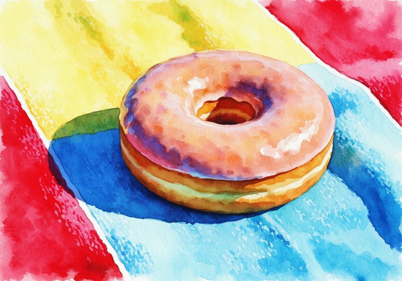 Impressionistic Watercolor Donut on Beach Towel