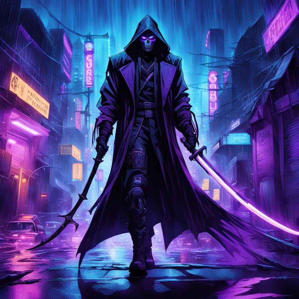 Cyberpunk Grim Reaper with Energy Scythe