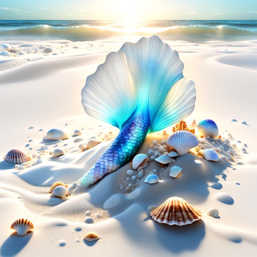 Bioluminescent Mermaid on White Sand Beach