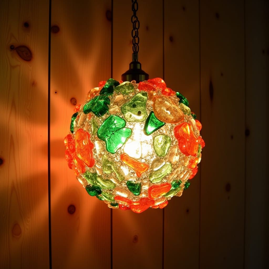 Vintage 60s Hanging Lamp with Colorful Resin