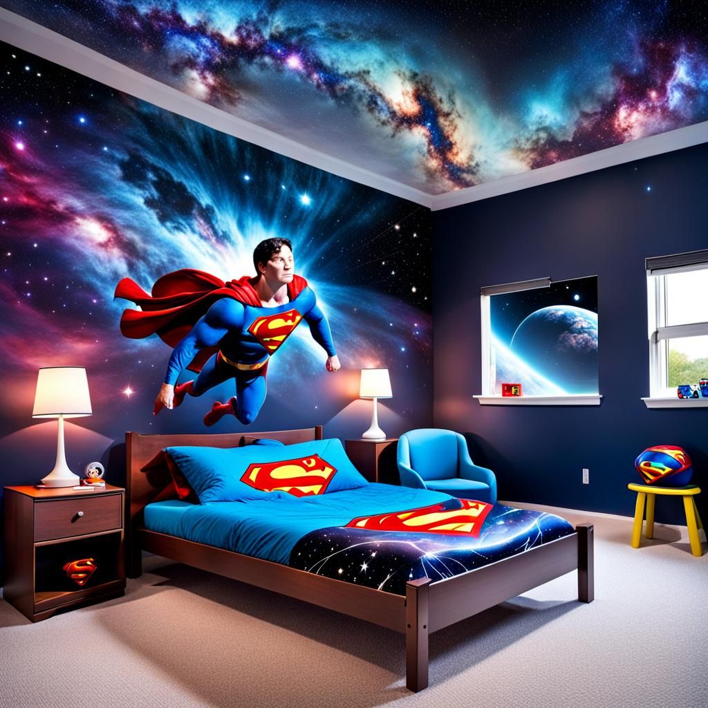 Child's Bed in Space with Superman Duvet
