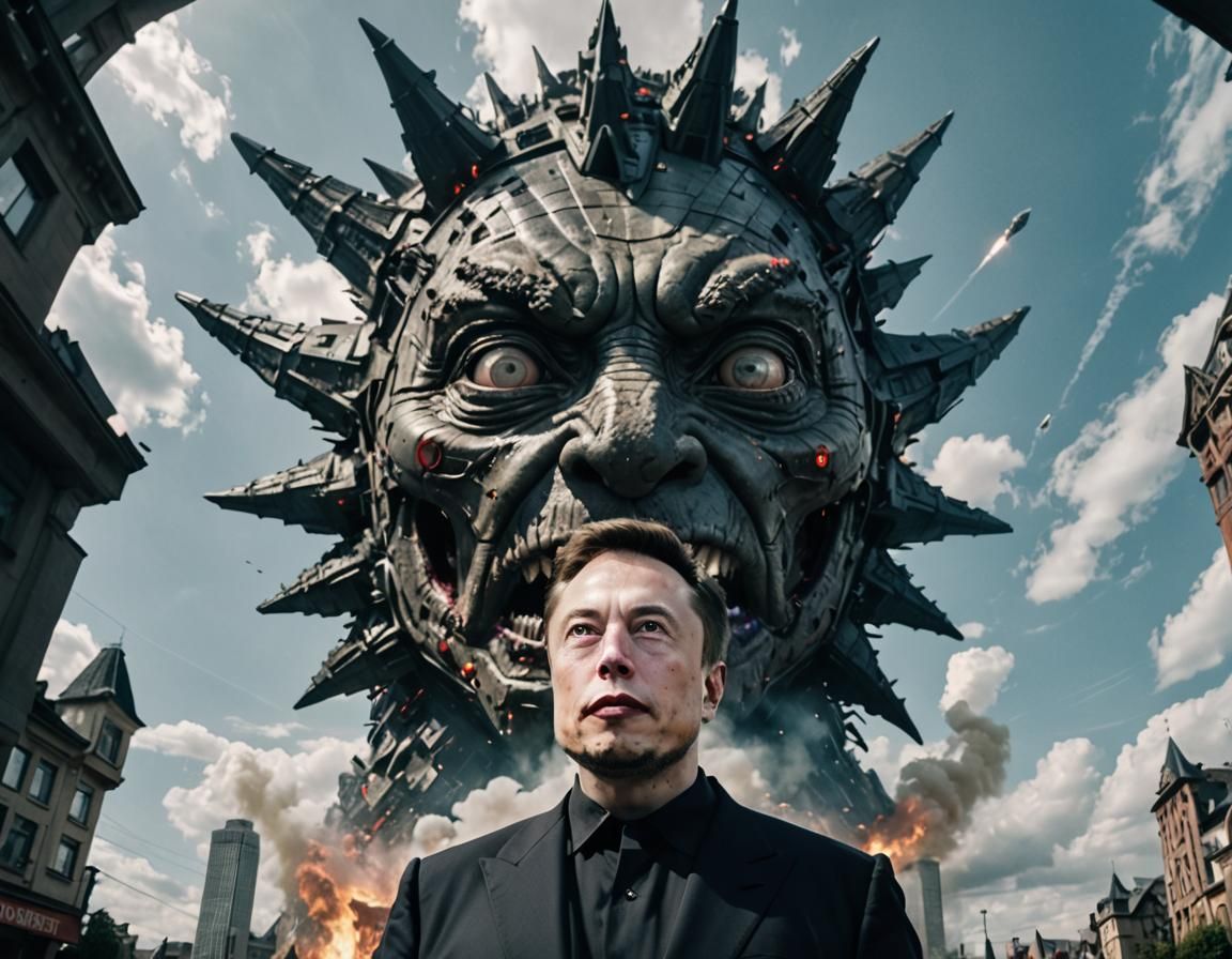 Surreal 1970s Photo: Elon-Hillary Kaiju Attacks Alsace