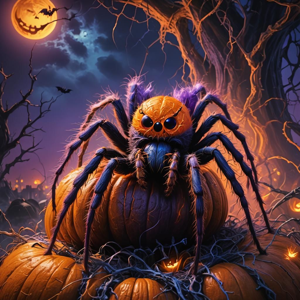 Halloween Spider on Jack-o-Lantern in Beksiński Style