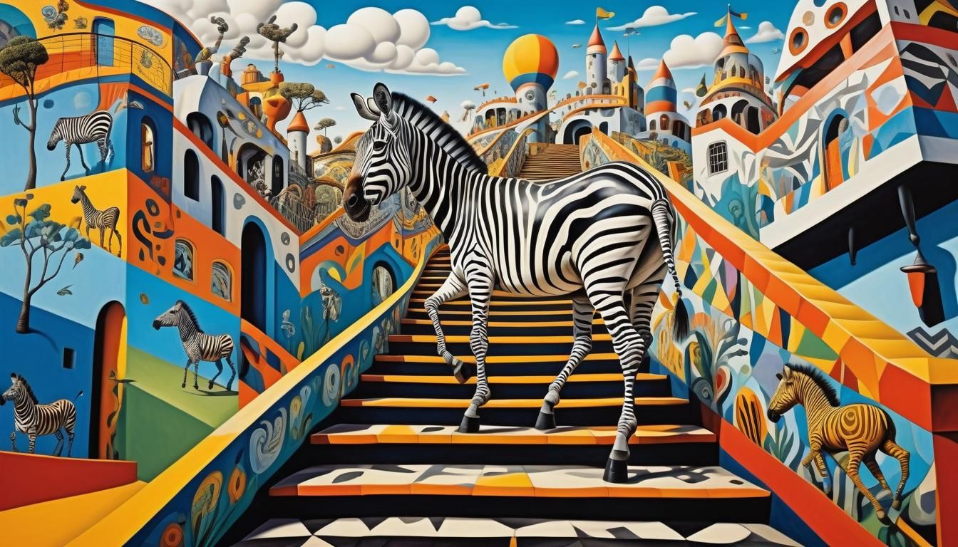 Surreal Zebra on Escher Stairs in Ndebele Style
