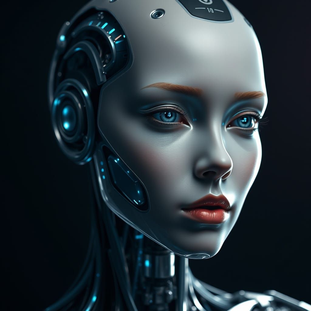 Photorealistic Female Android with Glowing Eyes