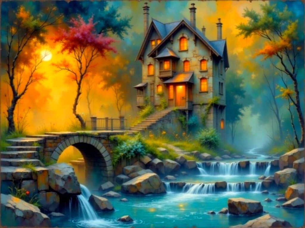 Rustic Stone Bridge in Turquoise and Gold