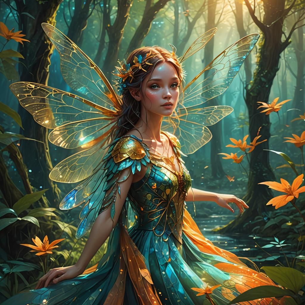 Dragonfly Fairy in Mystical Forest Concept Art
