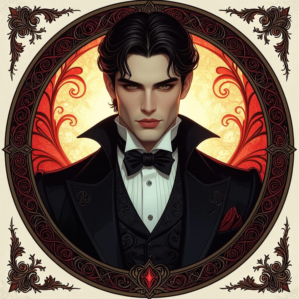 Elegant 1800s Vampire Portrait in Dark Fantasy Style