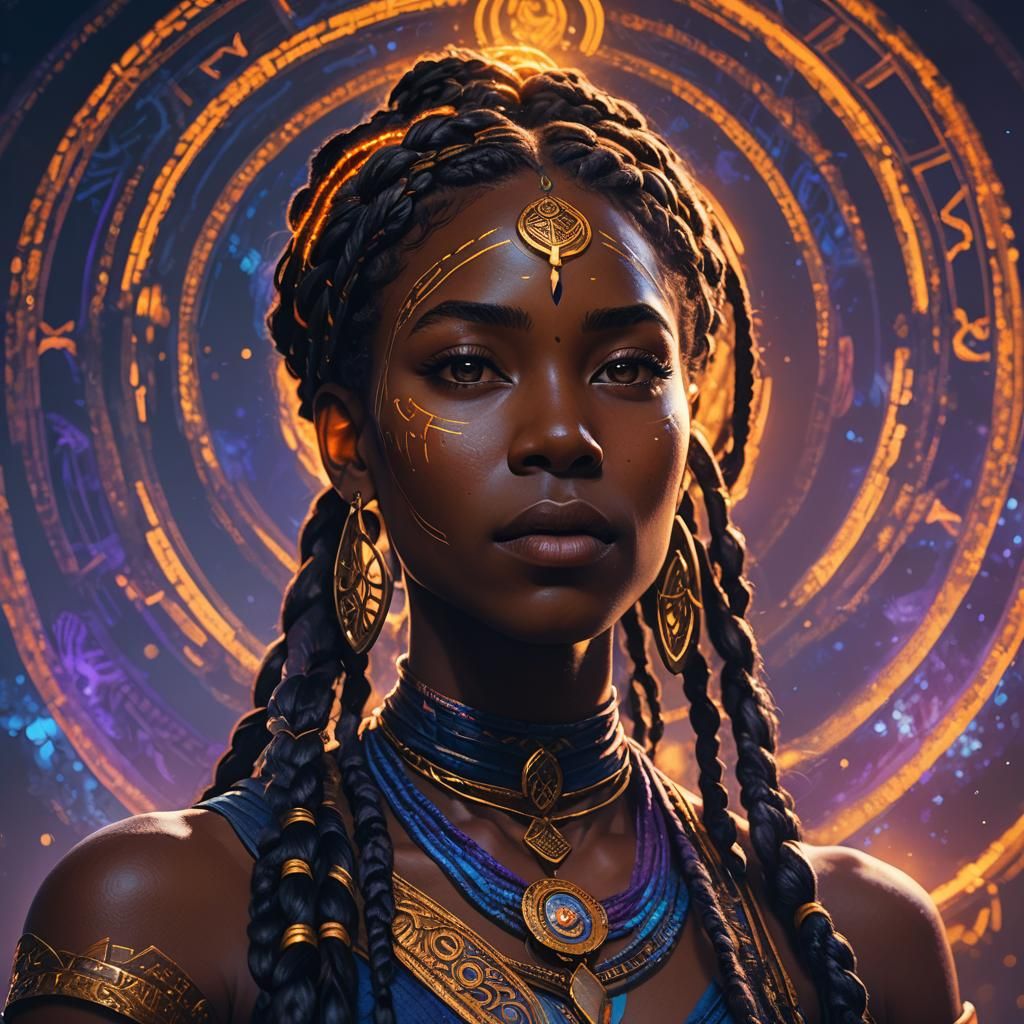 Fantasy Woman with Glowing Braids