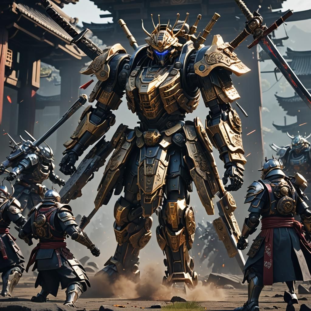 Samurai Sword Battle with Sci-Fi Elements