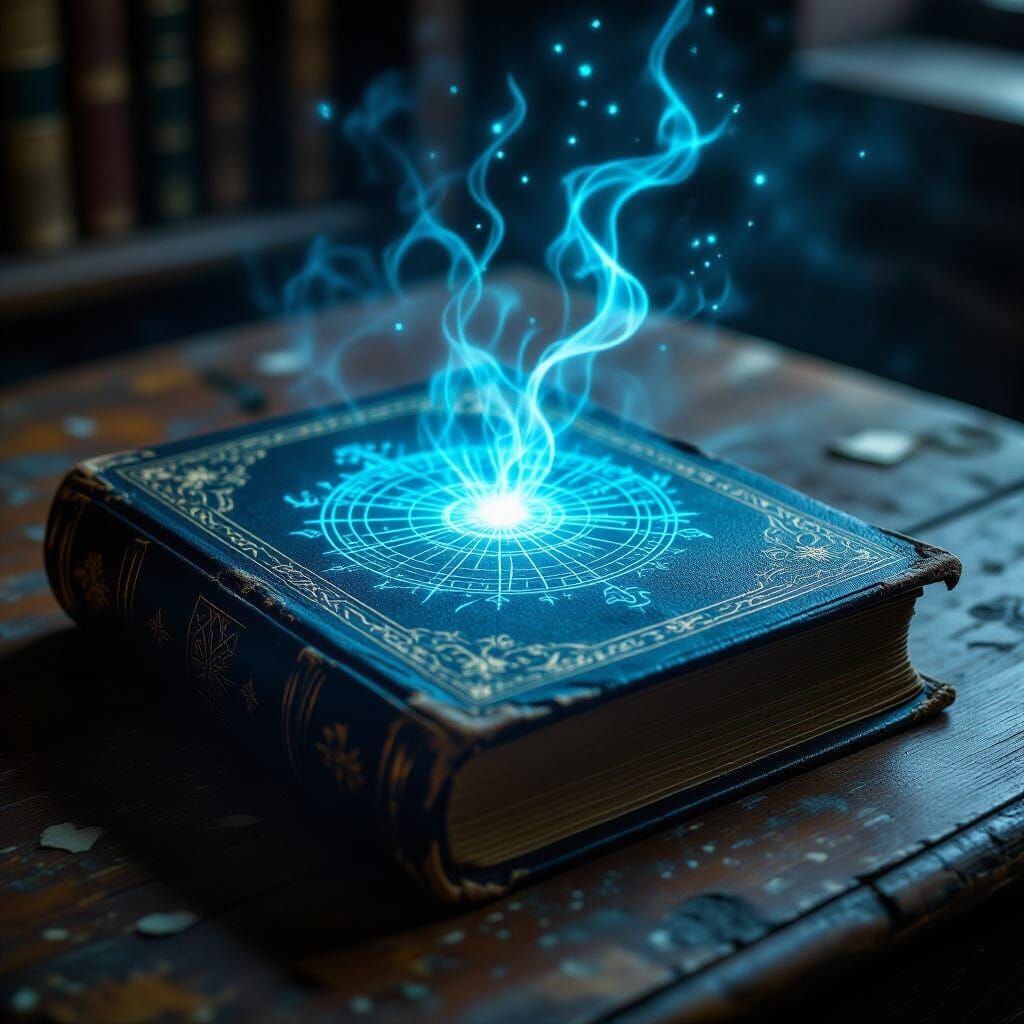 Antique Spellbook with Arcane Symbols and Ethereal Light