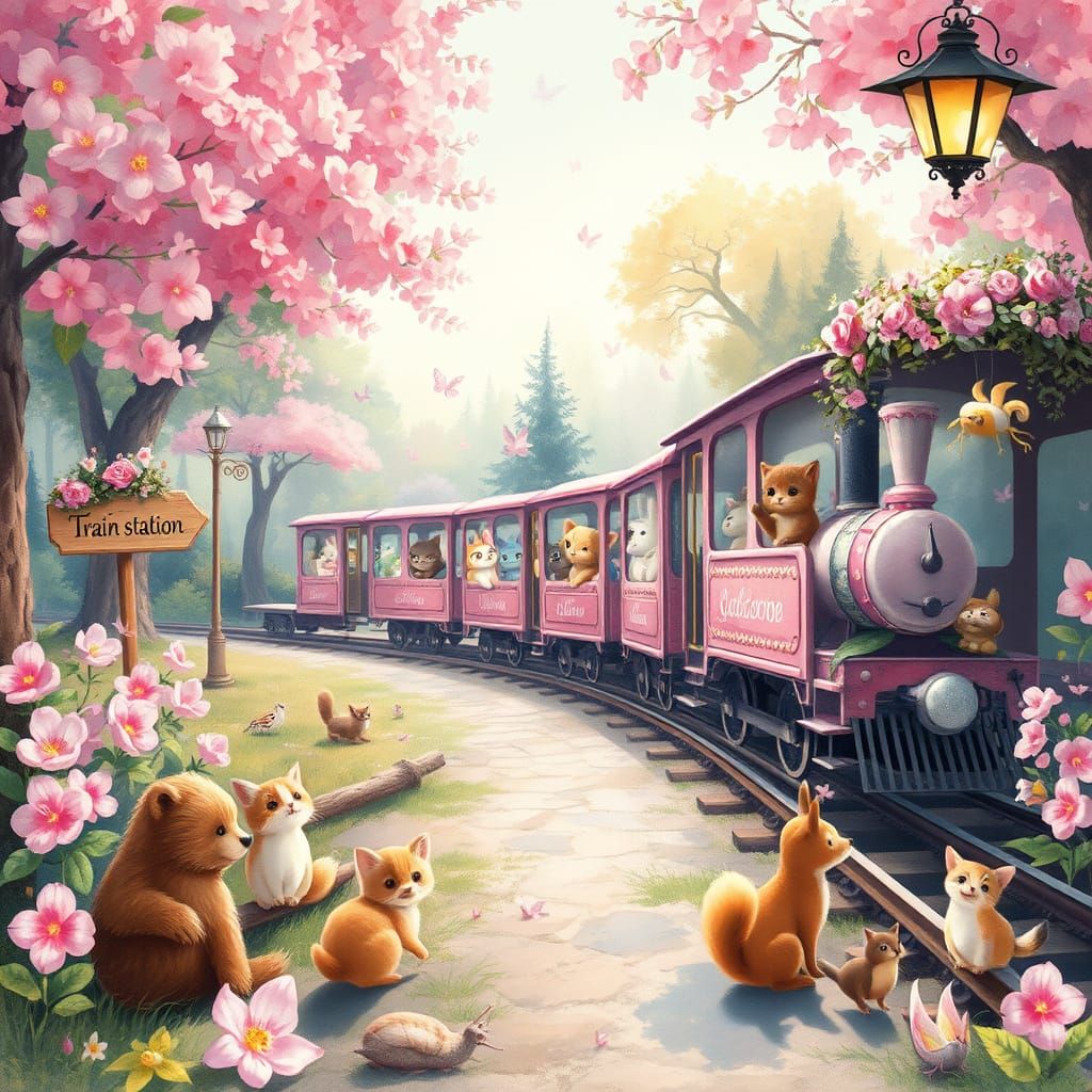 Whimsical Chalk Art Fairytale Train Station