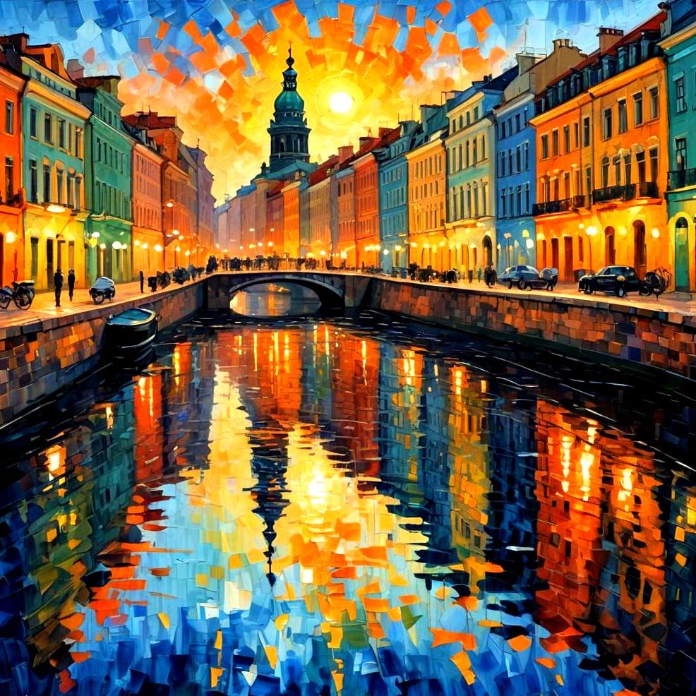 St. Petersburg Nightscape: An Expressionist Impasto Painting