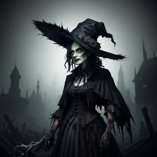 Eerie Zombie in Witch Hat, Fantasy Concept Art