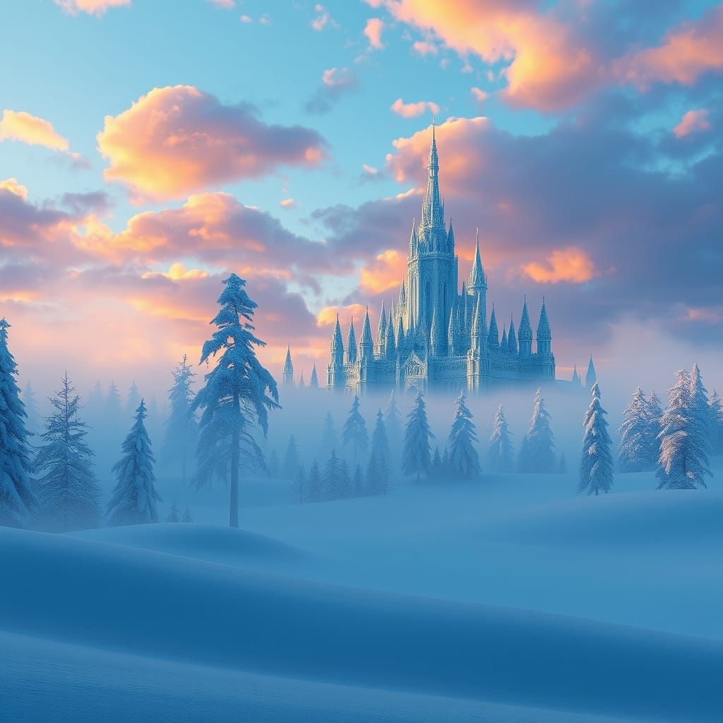 Serene Winter Wonderland in Vibrant Blue-Purple Hues