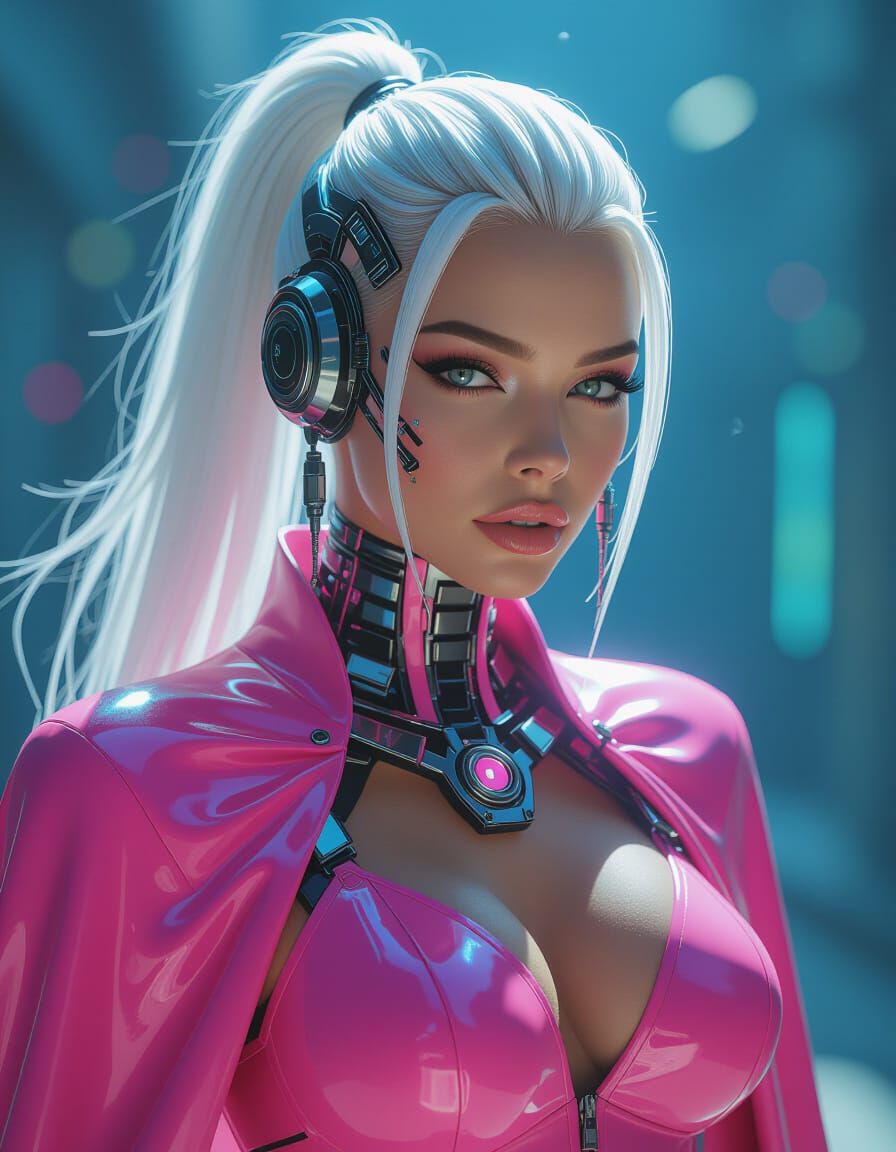Cybernetic Woman with Flowing Hair in Hyperrealistic Futuris...