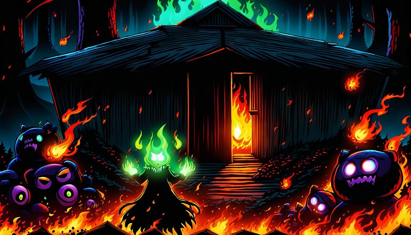 Fantasy Girl Wields Fire in Burning Forest