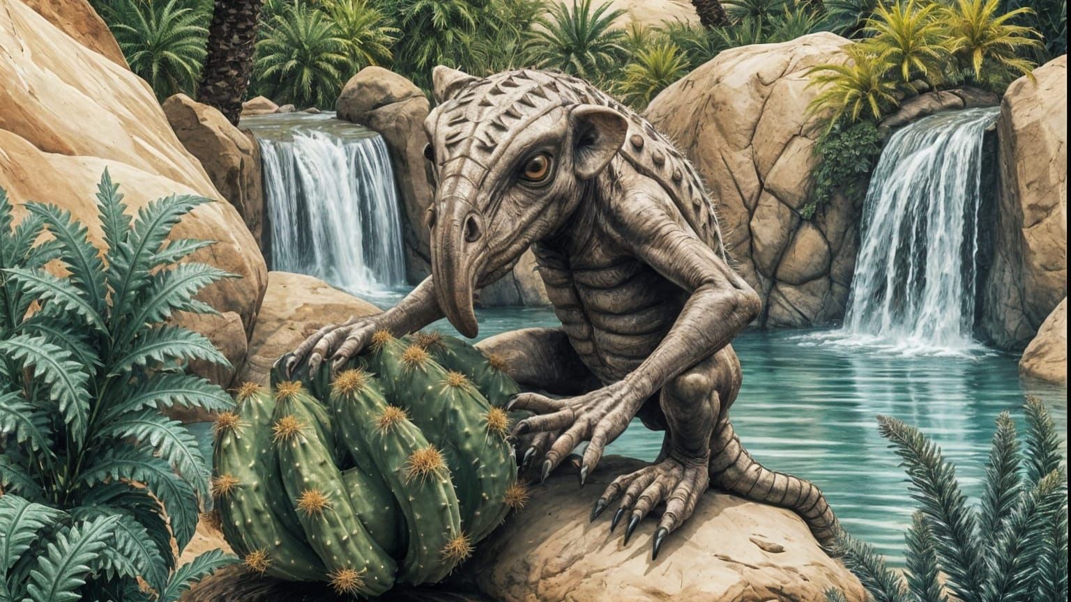 Oasis Dweller: A Dark Art Watercolor Sketch