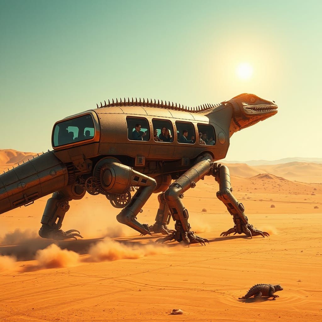 Robotic Lizard Bus Transports Passengers Across Desert