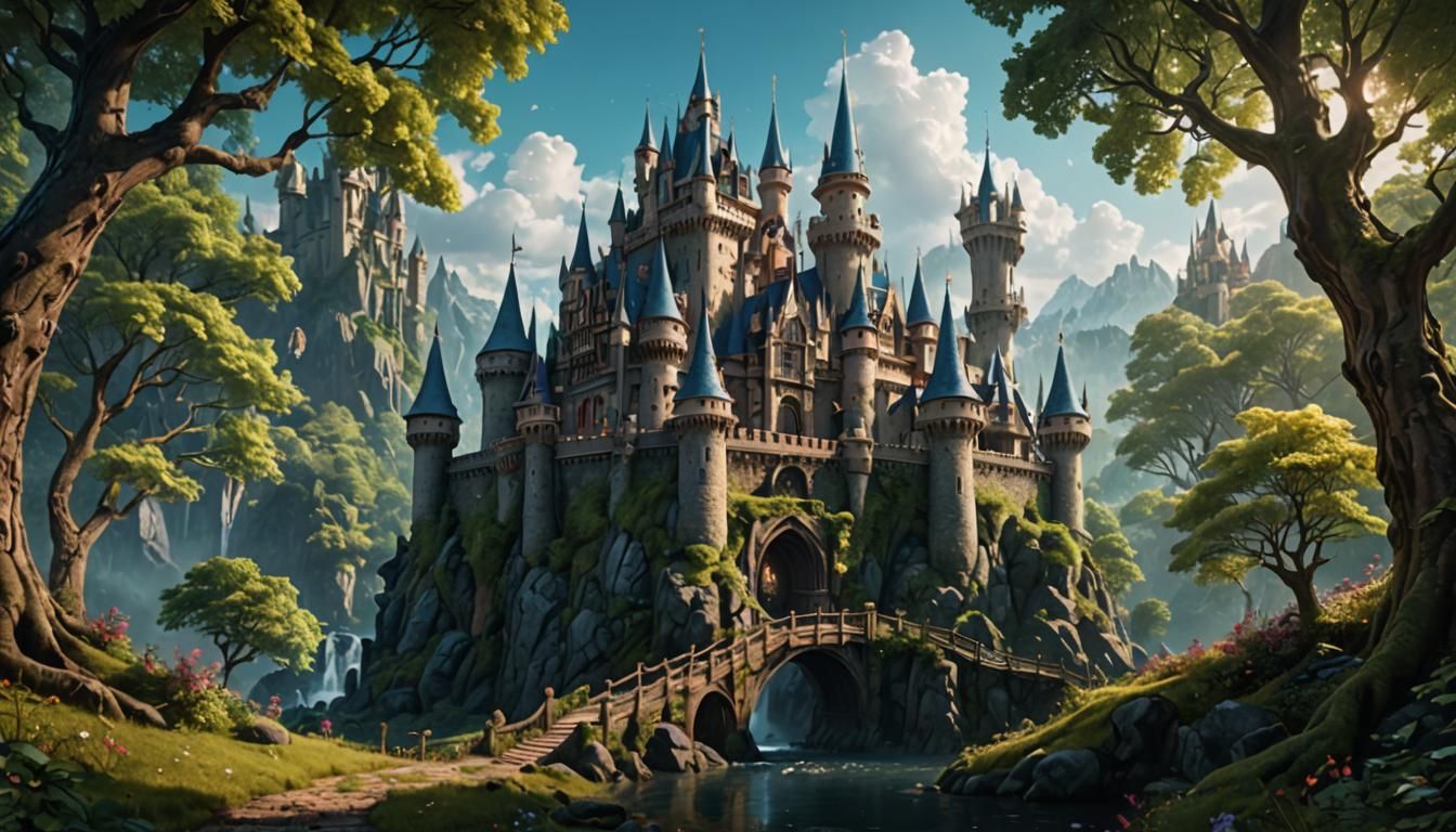 Enchanted Fairytale Castle in Forest Concept Art