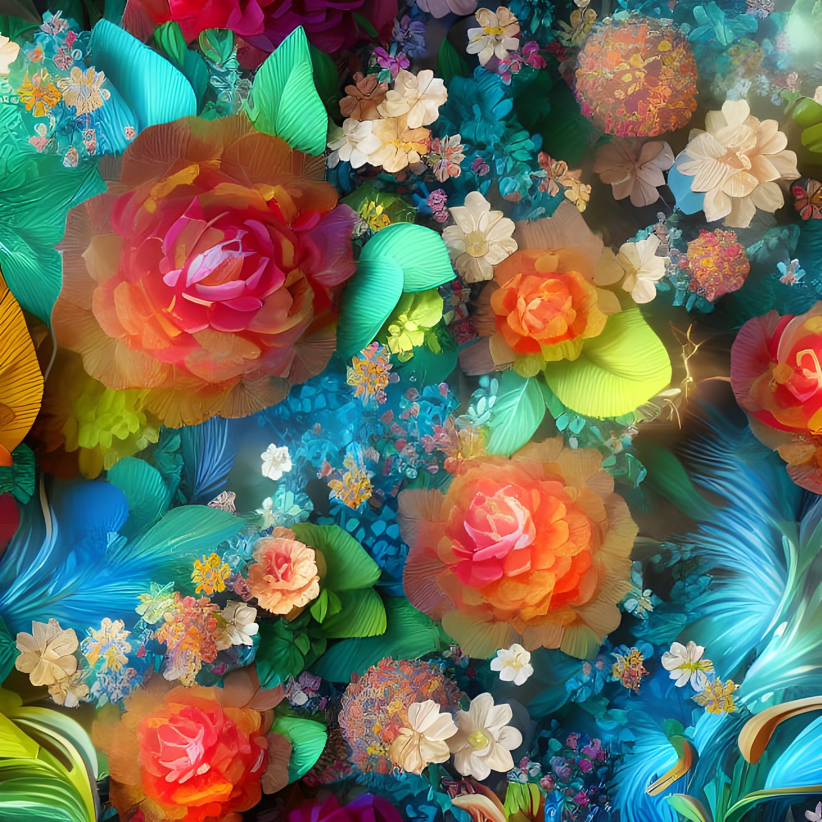 Abstract Botanical Floral Patterns in Maximalist Style