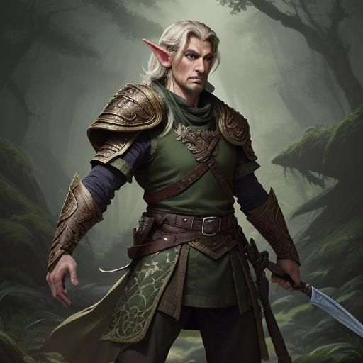 Half-Elf Ranger in Lush Fantasy Forest