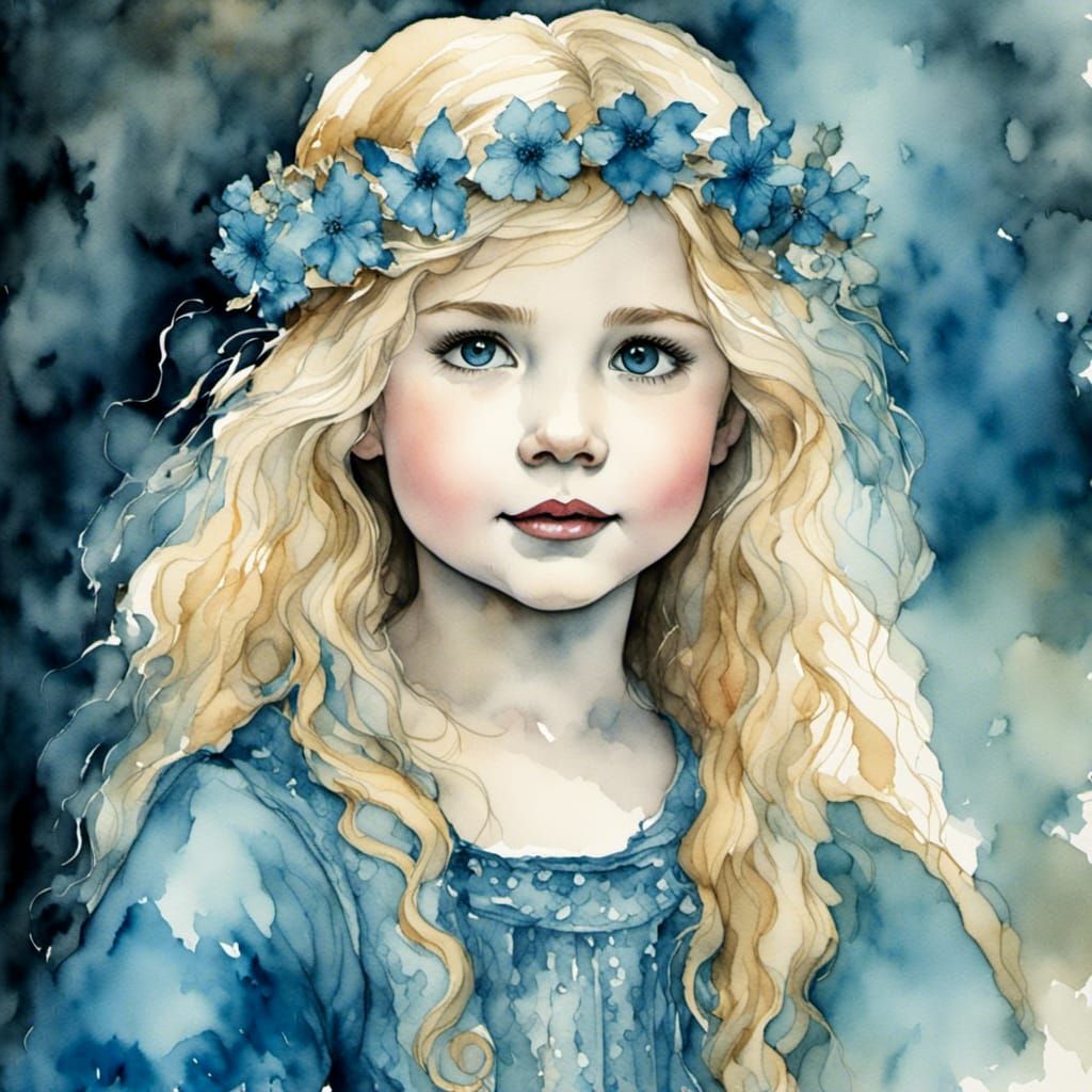 Watercolor Portrait of a Blonde Girl