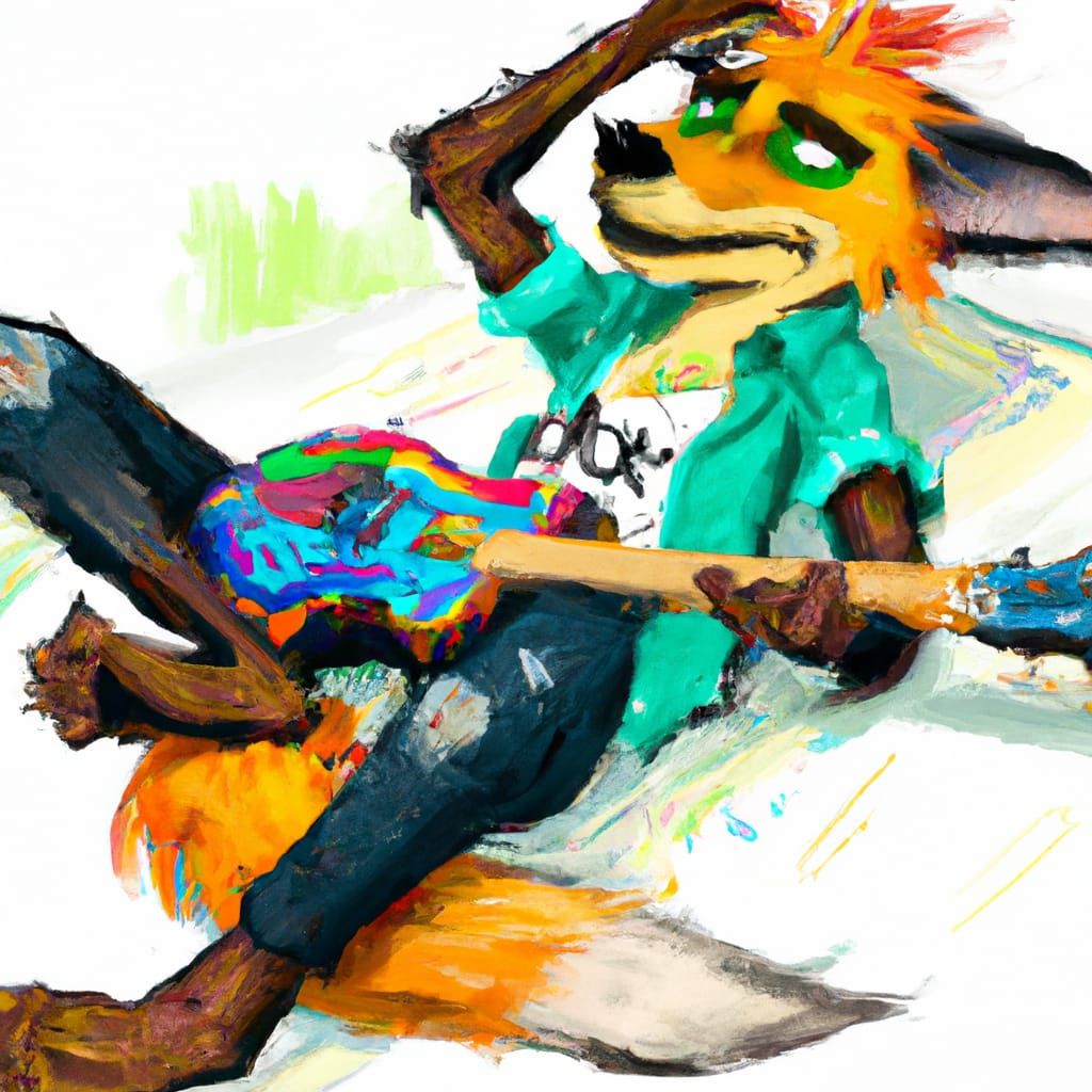 Fox with Dreadlocks Rocks Out: Expressionist Digital Art