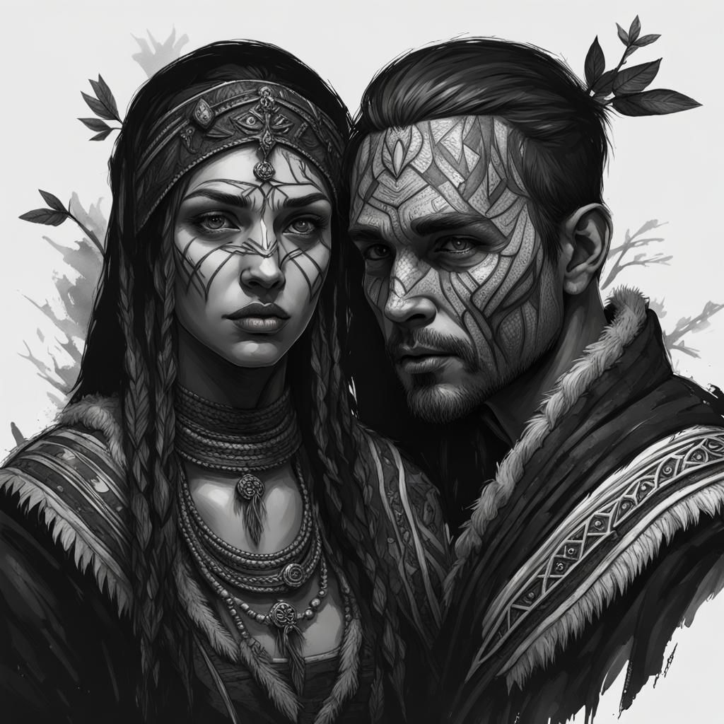 Tribal Couple Portrait in Dark Fantasy Style