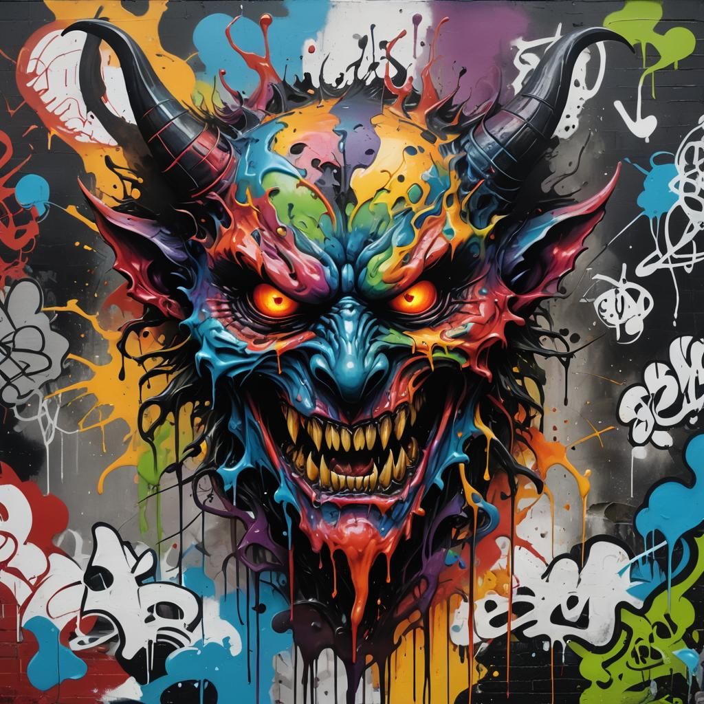 Soulless Demon in Graffiti Street Art Style