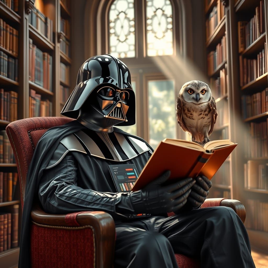 Darth Vader in Whimsical Library Portraiture
