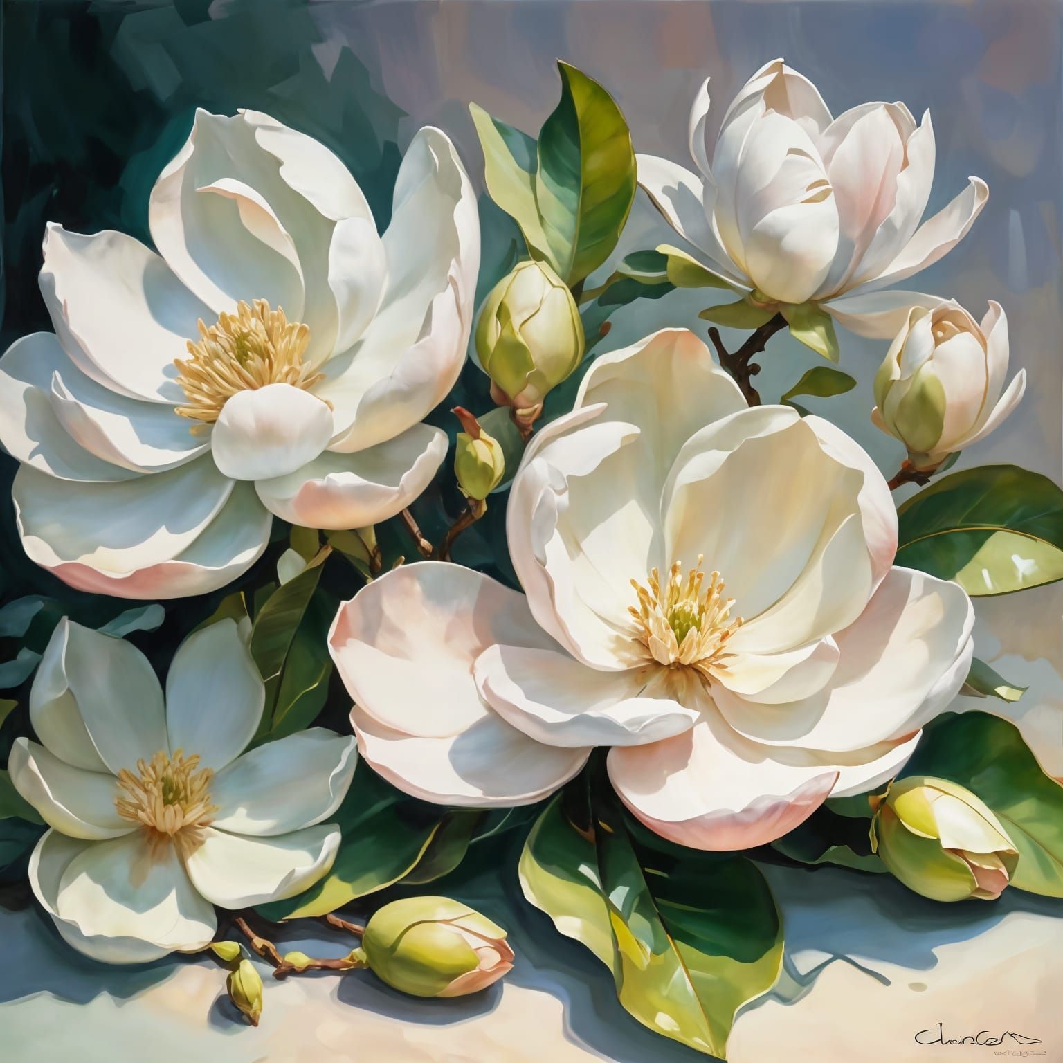 Blossoming Star Magnolias in Springtime