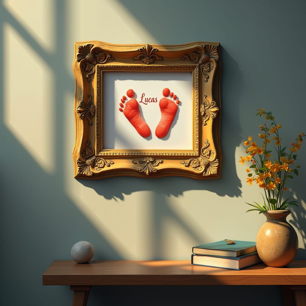 Delicate Matte Painting of Lucas' Tiny Footprints in Elegant...