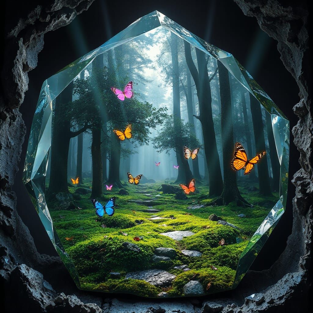 Enchanted Forest Path Within Giant Crystal