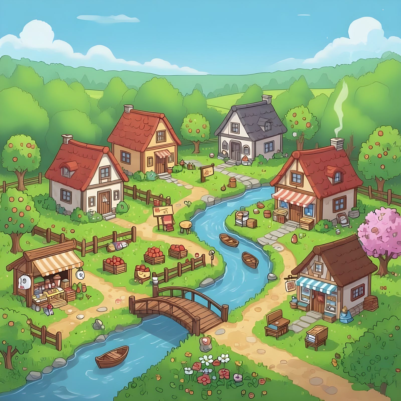 Cozy Pastel Village with Big Ben Clock Tower