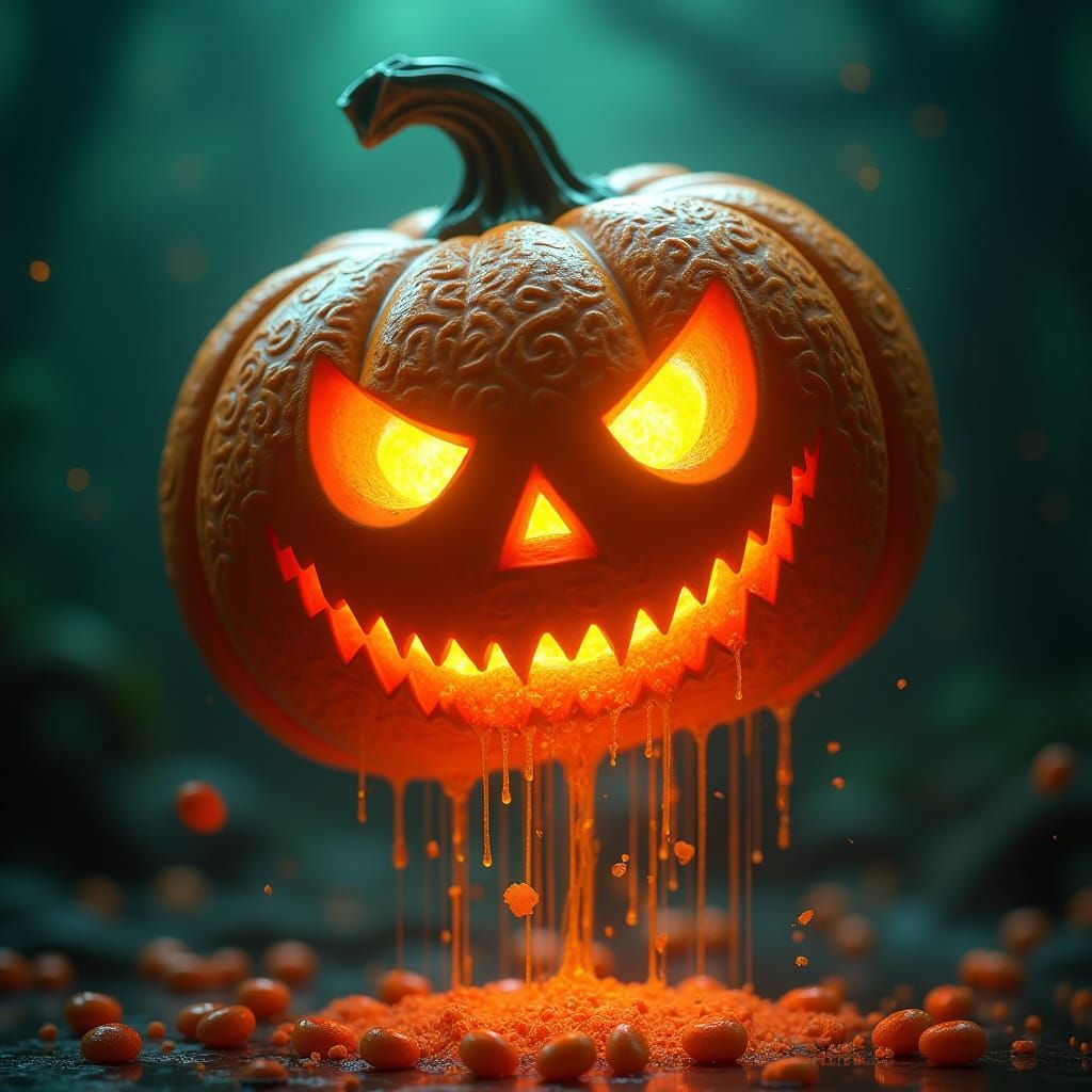 Glowing Halloween Pumpkin Suspended in Air