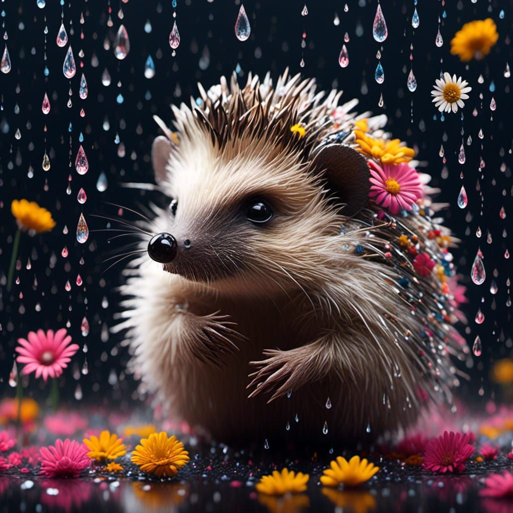 Crystal Hedgehog Gazing at Raindrops