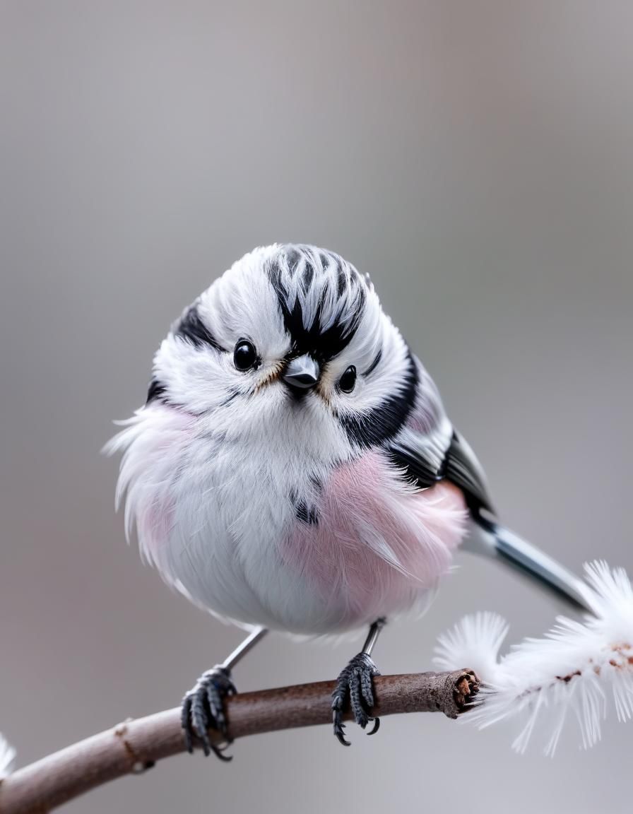 Adorable White Long-Tailed Tit Close-Up