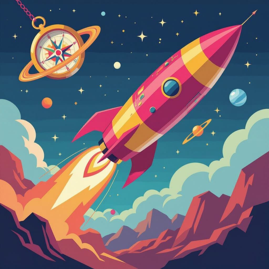 Cubist Rocket Journey to Unknown Planet