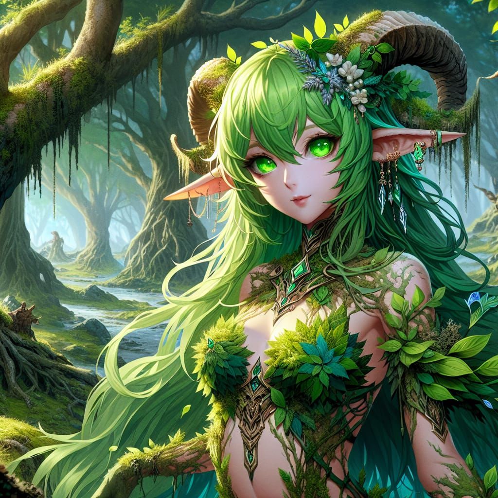 Anime Satyr Girl in Thriving Forest