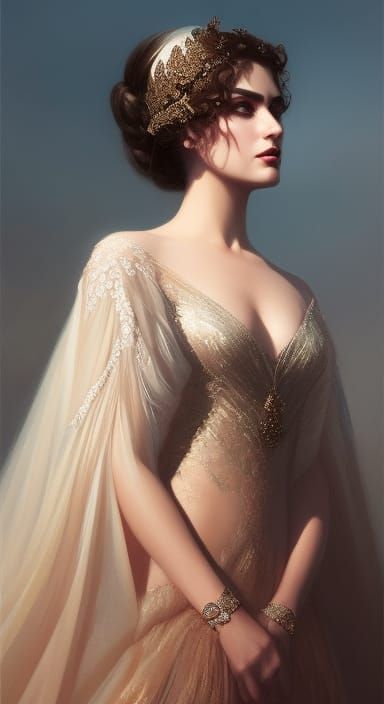Hyperrealistic Portrait of a Beautiful Queen in Silk