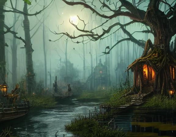 Steampunk Village in Toxic Mangrove Swamp