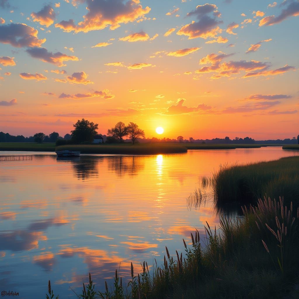 Golden Sunset Radiates Through Heart-Shaped Wave on Serene L...